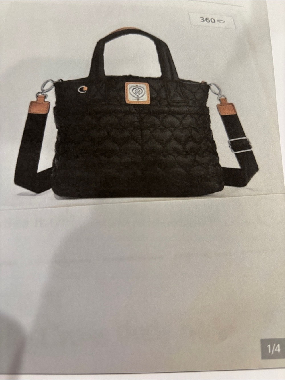 Brighton Black Quilted Tote with Tan Trim and Adjustable Strap